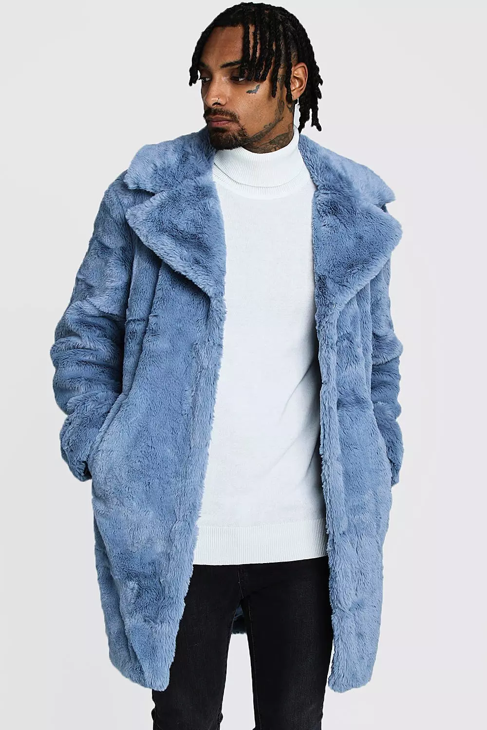 Faux Fur Overcoat boohooMAN IE